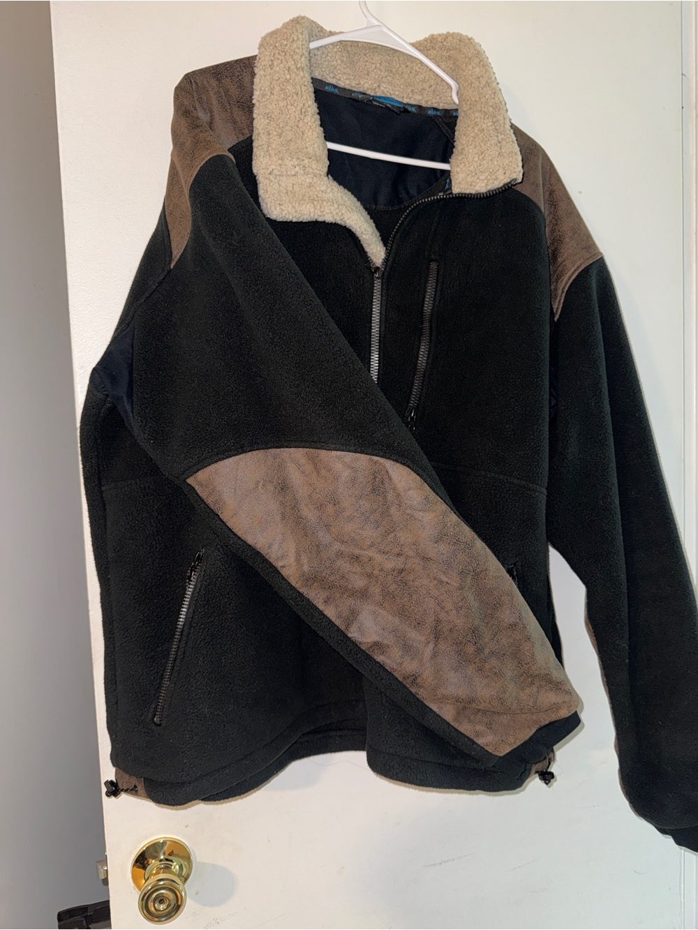 Kuhl Men's Black Fleece Jacket with Brown Suede Panels